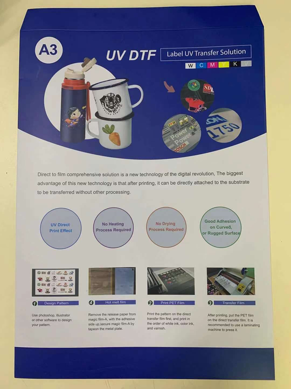 فيلم UV DTF مقاس A3 / A2 (مجموعة أفلام A & B) ملصق كريستال UV DTF بارد / ساخن بنقل الحرارة السحري للأشعة فوق البنفسجية لحل نقل الأشعة فوق البنفسجية